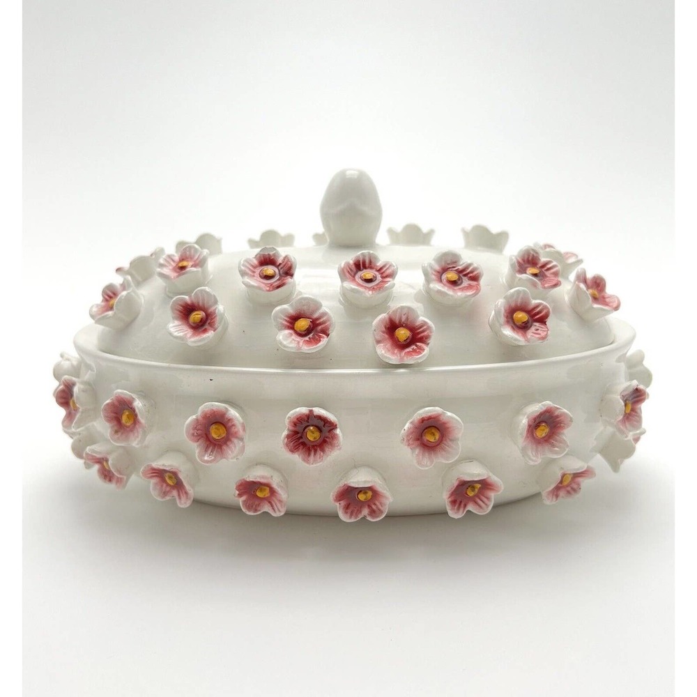 Vintage Candy Dish Pink Flowers And White Decor Candy Maker Alcobaca